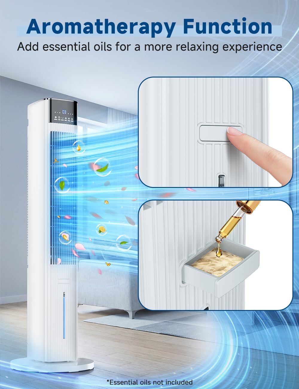 42 INCH Swamp Cooler Air Conditioner w/4 Mode & 3 Speed, 15H Timer, Aroma&Memory Function, Portable Air Conditioners No Windows Needed, 6 Ice Packs, 1.1-Gal Dual Tank Portable AC Unit for Room