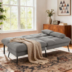 COMHOMA Convertible Futon Sofa Bed, 72″Fabric Futons Couch with Adjustable Backrest, Folding Sleeper Recliner for Living Room Furniture (Grey)