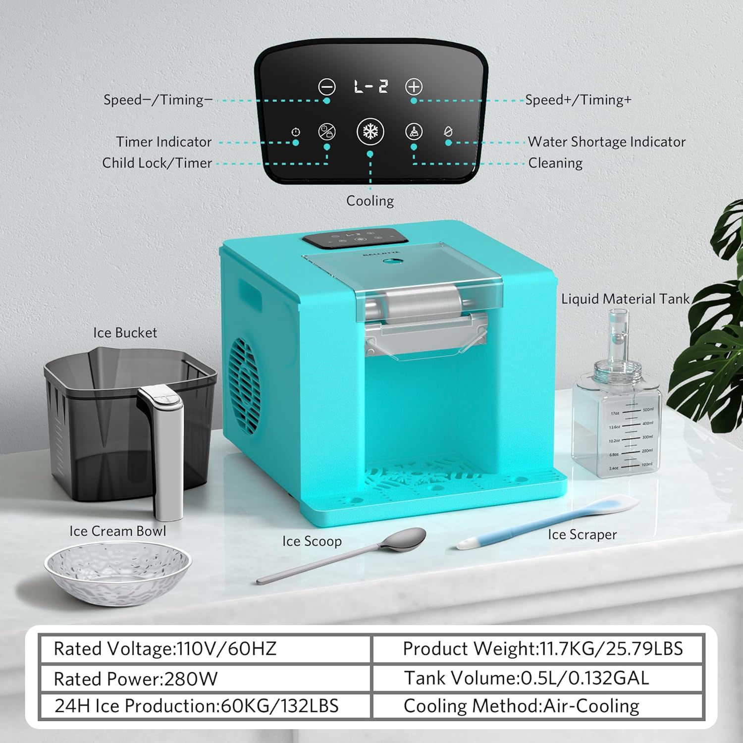Shaved Ice & Slushie Machine No Ice Needed, Sugar Free Slushy Machine, 60S Making Shaved Ice, Slushie, Margaritas, Auto Clean, LED Display, 280W Frozen Drink Maker for Home, Party, Outdoor Use