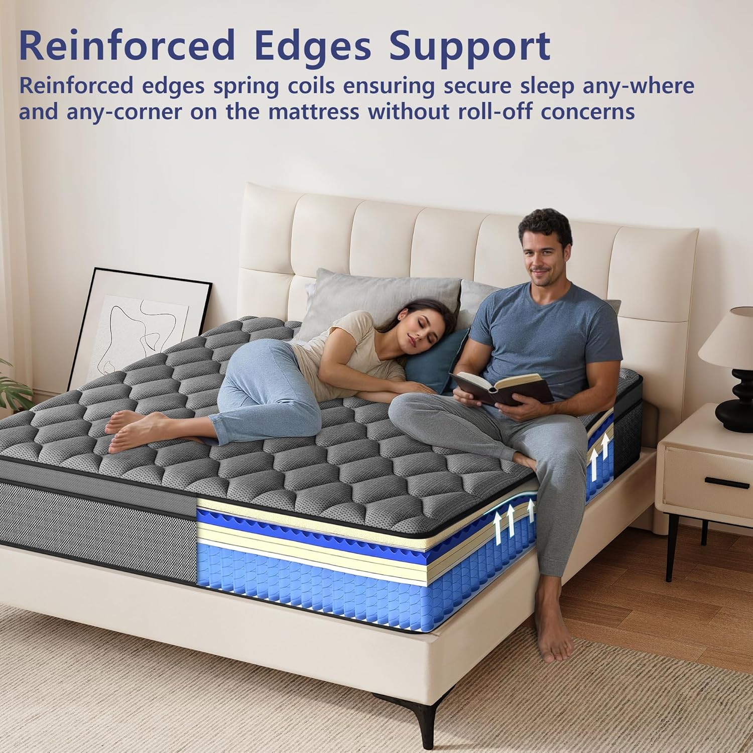 Queen Mattress, 14 Inch Queen Hybrid Mattress in a Box, Individual Pocket Spring for Motion Isolation & Pressure Relief, Medium Firm & Reinforced Edge Support, CertiPUR-US Certified