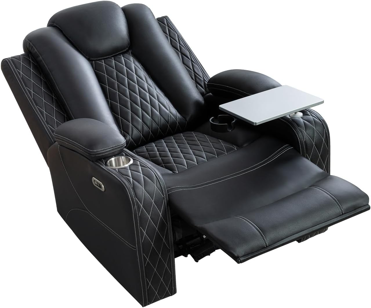 Chicago Home Theater Recliner Chair – Bluetooth Speakers, Wireless Charging, Power Recline, Adjustable Headrest, LED Lighting, Cup Holders & Premium Faux Leather for Ultimate Comfort