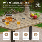 HERA'S HOUSE Outdoor Dining Table for 6, Rectangular Metal Patio Table with Umbrella Hole, 6-Person Weather Resistant Wood-Like Steel Slat Table for Lawn Garden Backyard, L60 xW36 xH29