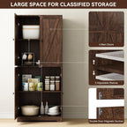 Kitchen Pantry Cabinet Set of 3, 72” Tall Farmhouse Storage Cabinet with 4 Barn Doors and Adjustable Shelves, Pantry Cabinet Versatile Storage for Kitchen, Living Room, Brown