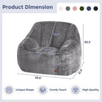 MAXYOYO Bean Bag Chair, Comfy Bean Bag Sofa with Back Support, Faux Fur Bean Bag Chair for Adults and Kids, Stuffed Floor Sofa for Living Room, Bedroom, Apartment, Grey
