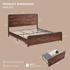 Modern King Size Bed Frame with 50" Tall Headboard, Wood King Size Platform Bed Frame w/3 Storage Drawers, Curved Profile Design, No Box Spring Needed, Easy Assembly, Noise Free, Dark Walnut