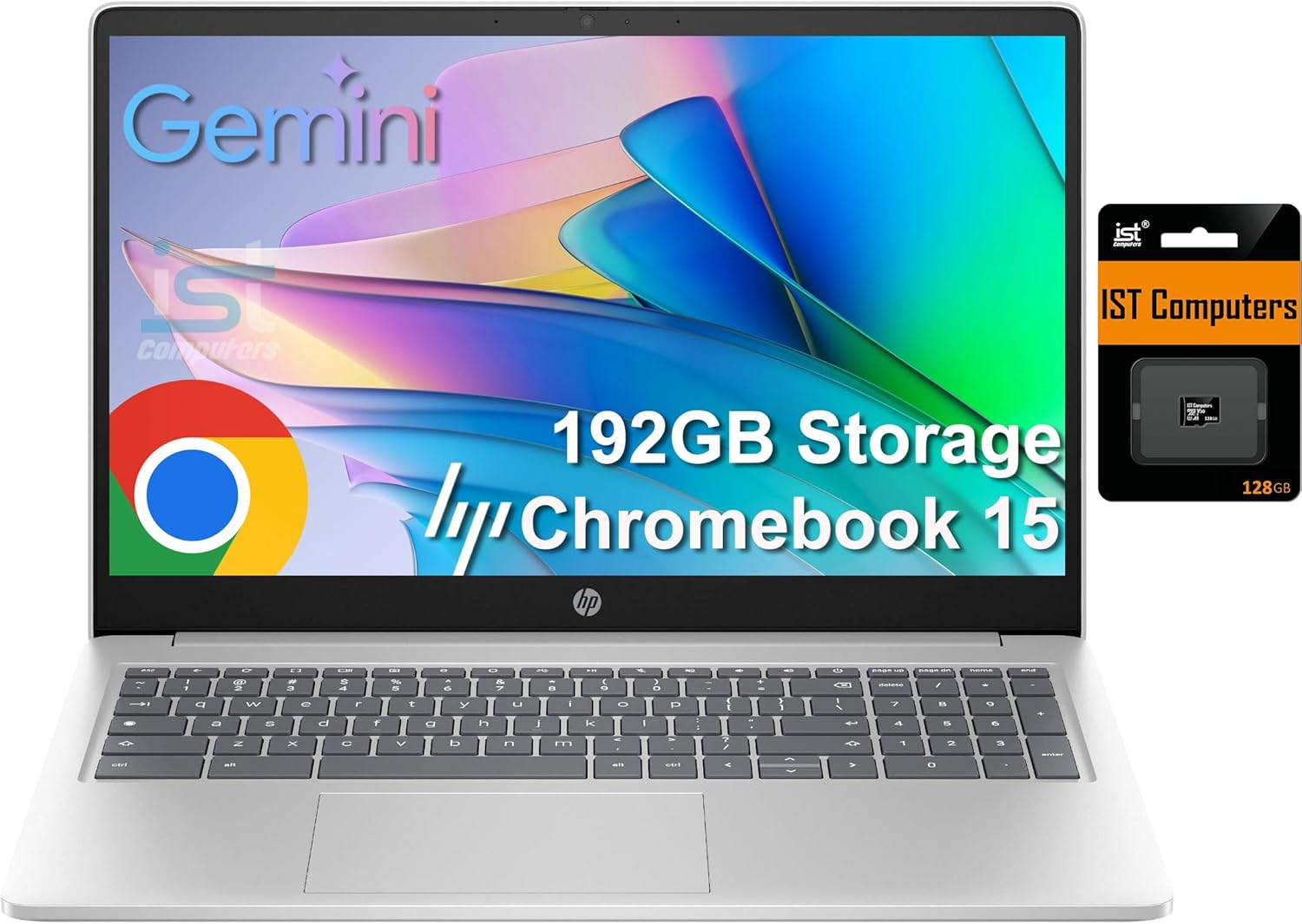 HP Chromebook 15 Laptop ( 15.6" Anti-Glare  Intel N200  8GB DDR5 RAM  192GB Storage (64GB eMMC + 128GB SD)  4-Core(> i3-1115G4)  Numeric KB) Home & Student  Webcam w/Shutter  Wi-Fi  Chrome OS  Silver