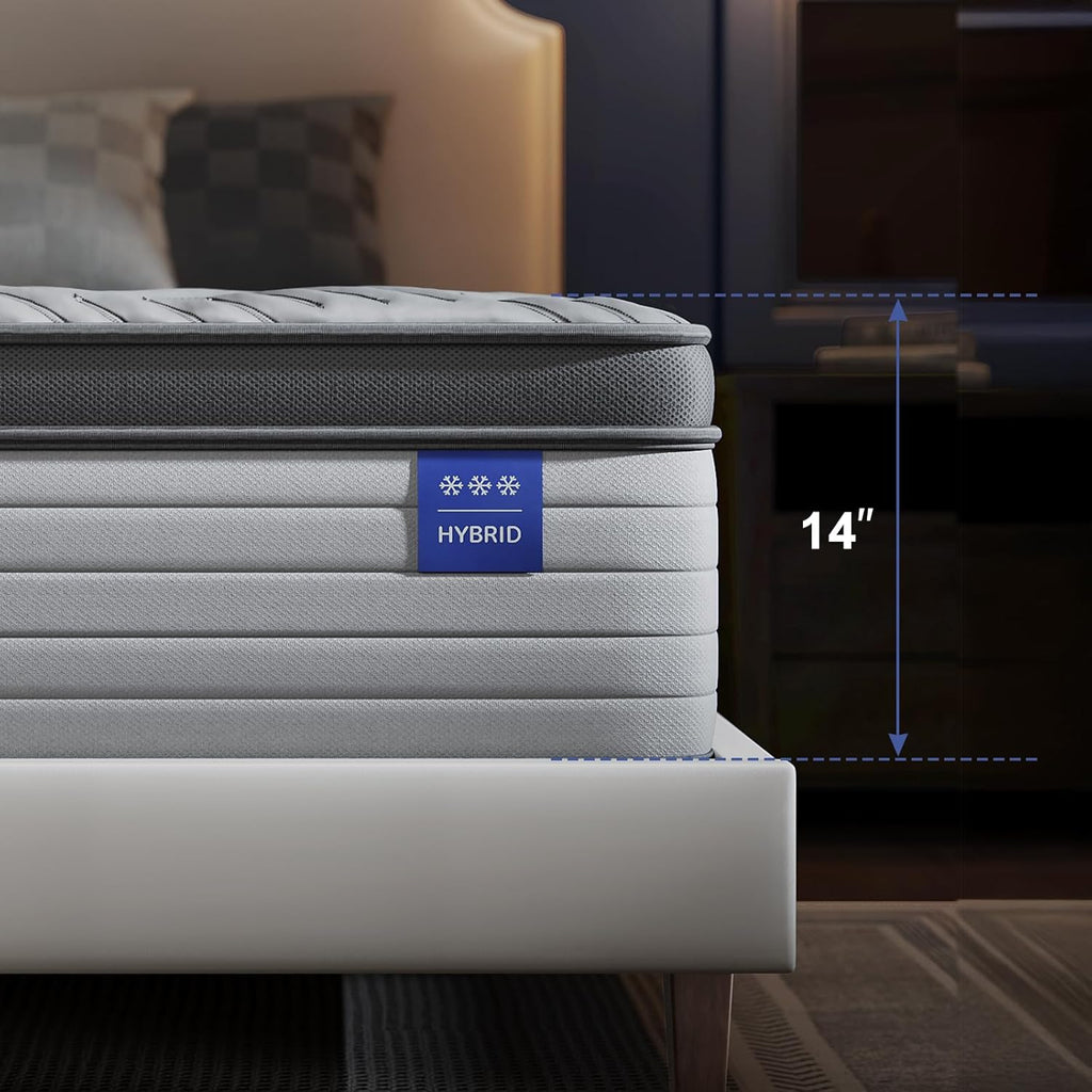 Queen Size Mattress Firm Mattress 14 Inch for Back Pain Relief,Breathable Cooling Ice Silk Top,Gel Memory Foam, Individual Pocket Spring, Hybrid Mattress Queen in a Box CertiPUR-US Certified