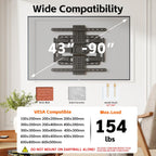 1.2" Ultra Slim TV Wall Mount for 43-90 Inch TVs,Tilt +3/-15° Level Adjustment Thin Low Profile Full Motion Bracket, Dual Swivel Articulating Arms with Tilt Fits 12"/16" Studs Max VESA 600x500mm
