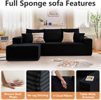 96" Modular Sectional Sofa, Modern Corduroy Cloud Couch with Deep Seat, Boneless Couch Upholstered 3-Seater L-Shaped Sofa for Living Room, No Assembly Required(Black, Left-Facing Chaise)