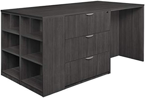 Romig Regency Legacy Stand Up 2 Lateral File/2 Desk Quad with Bookcase End  Ash Grey