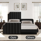 GarveeHome Queen Size Platform Bed Frame with 50.2 in Tall Headboard, Velvet Upholstered Bed Frame Queen with Vertical Channel Tufted Headboard & Footboard, Nailhead Trim, No Box Spring Needed, Black