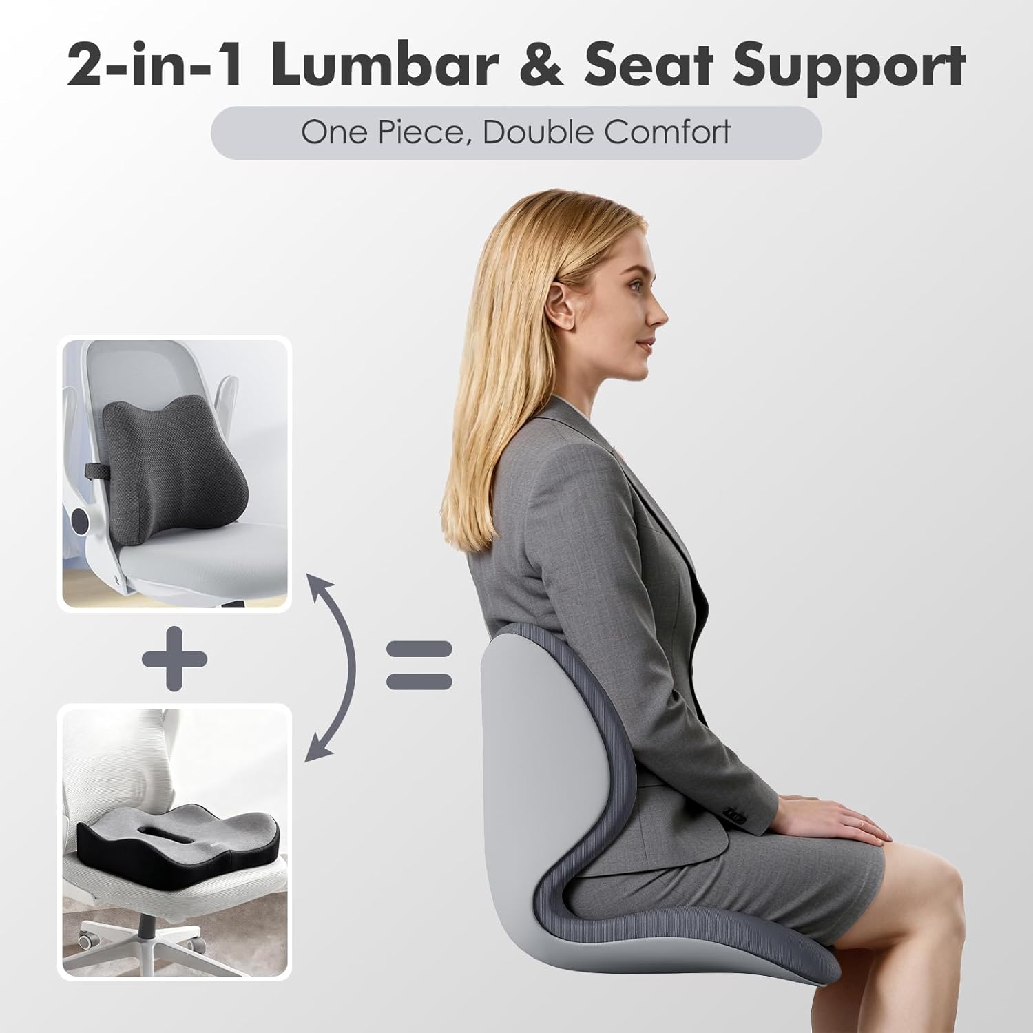 Civa Ergonomic Back Support Cushion for Office & Wheelchair, Posture Support for Long Sitting, Lumbar System & Extra-Thick Memory Foam for Sciatica Pain Relief (Max Hips 40", Waist 38")