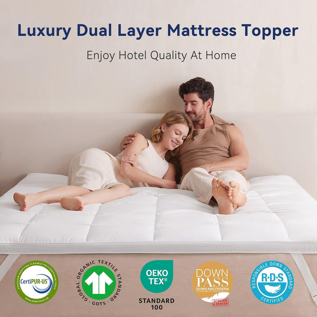 Dual Layer 2 Inch Memory Foam Mattress Topper King Size, 1.5 Inch Cooling Gel Memory Foam and 0.5 Inch Goose Down Fibers Mattress Pad Cover for Pressure Relieving(78"x80")