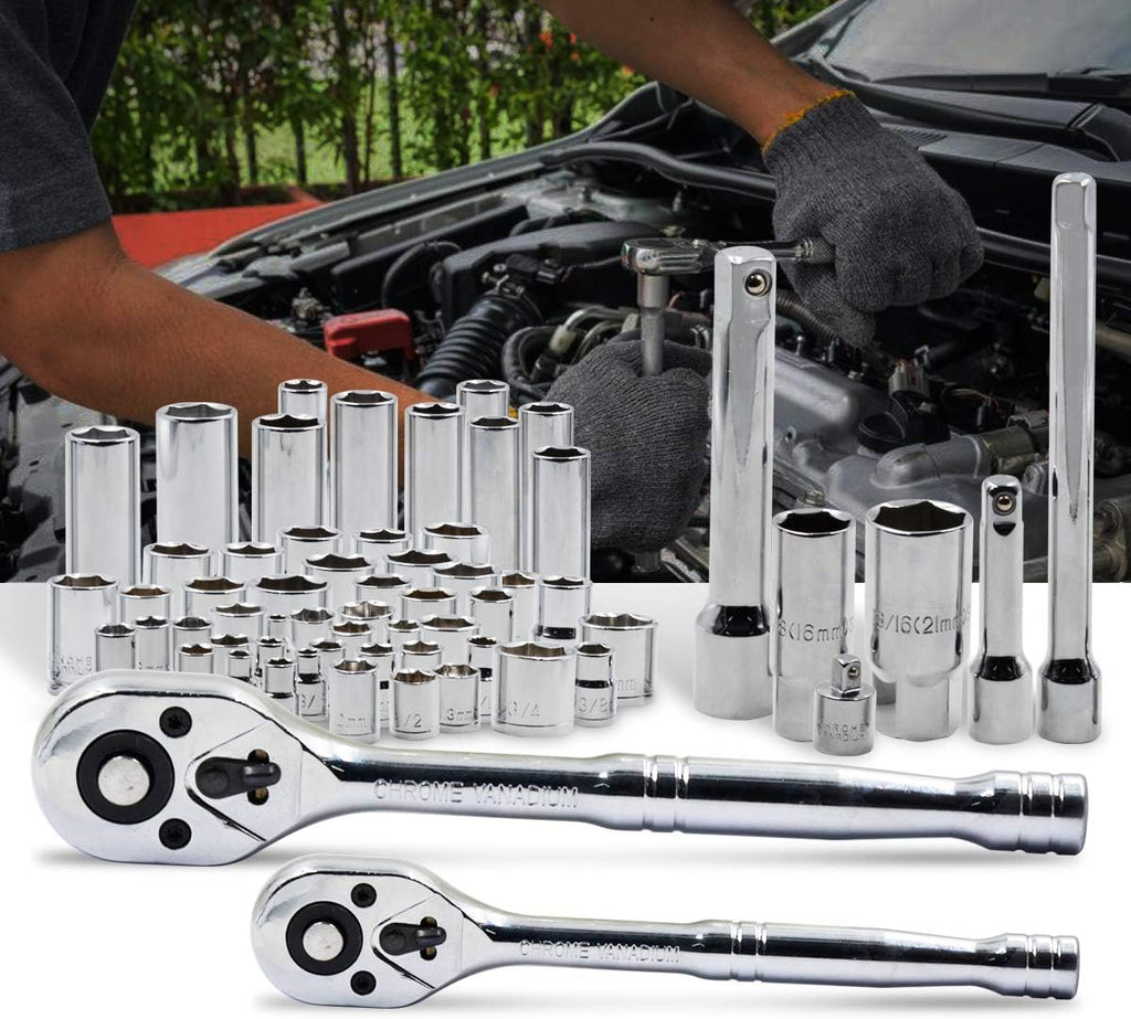 Prostormer 240-Piece Mechanics Tool Set, General Assorted SAE/Metric Sockets and Wrenches Automotive Repair Tool Kit with Plastic Storage Toolbox