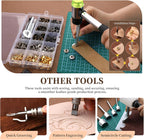 424 Pcs Leather Working Tools Leather Tools Leathers Tooling Kit Leathers Hole Punch Tool with Instructions, Sewing Kit, Wooden Storage Box, Stamping Set
