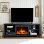 AMERLIFE Fireplace TV Stand, Wood Texture Entertainment Center with 23'' Electric Fireplace, Farmhouse Entertainment Stand Media TV Console for TVs Up to 80'', 70 inches, Black