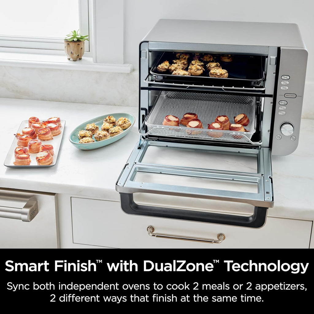 Ninja Air Fryer Toaster Oven Combo | Double Stack XL | 12-in-1 | Fits 4.5 lb Chicken & 6lbs of Wings | Smart Finish Cook 2 Different Meals at Same Time | Countertop Oven | Stainless Steel | DCT601