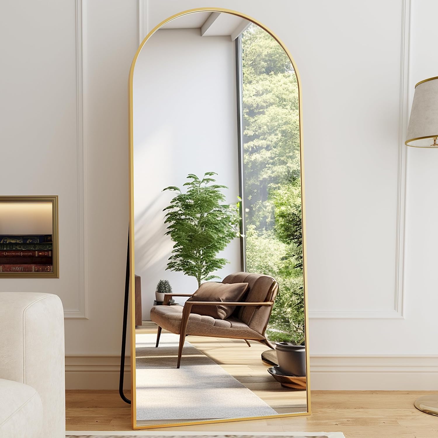 Floor Length Mirror, 76"x34" Arch Full Length Mirror Hanging or Leaning, Body Mirrors with Stand, Arched-Top Wall Mounted Mirrors with Aluminum Frame for Bedroom (Gold)
