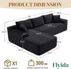 95" Boneless Cloud Sectional Couches for Living Room, Comfy Fluffy L Shaped Memory Foam Deep Seat Boneless Couch, Modular Sectional Sofa with Left Facing Chaise, Black
