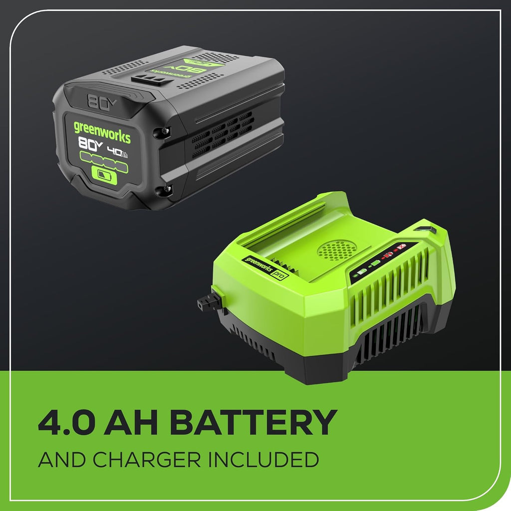 Greenworks 80V 21" Self-Propelled Cordless Lawn Mower – Brushless Motor  LED Lights  4.0Ah Battery & Rapid Charger (75+ Compatible Tools)