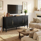 RoyalCraft 59" Buffet Cabinet with Storage, Vintage Sideboard with Adjustable Shelves & Carved Handle, Mid Century Modern Painted Credenza Coffee Bar for Kitchen, Dining Room, Satin Black