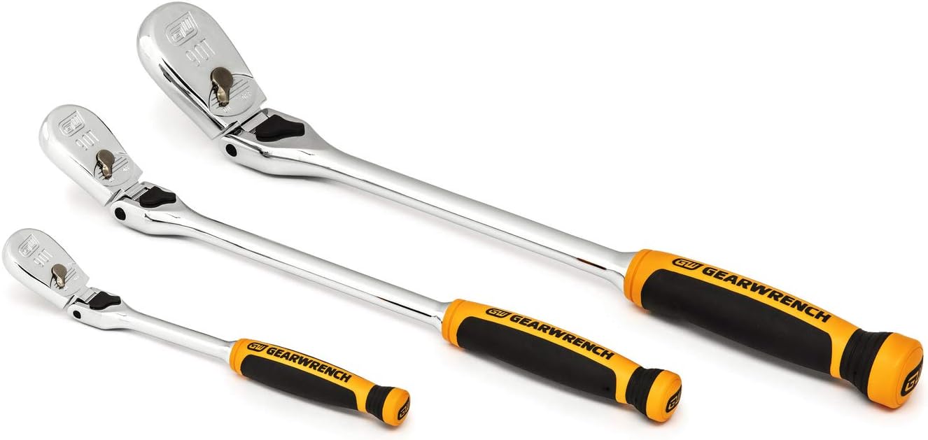 GEARWRENCH 3 Pc. 1/4", 3/8" & 1/2" Drive 90 Tooth Dual Material Locking Flex Head Ratchet Set - 81298T, Multi, One Size