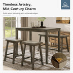 MFSTUDIO Dining Table Set for 4, Wooden Counter Height Table and Chairs, Bar Table Set with Bench, Small Kitchen Table and Chairs Set of 4, Smoky Brown