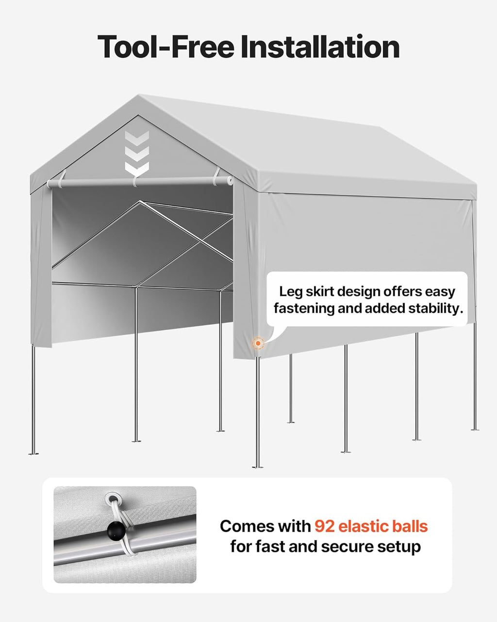 VEVOR Carport Replacement Canopy Cover, 13 x 20 ft Potable Garage Tent Top Tarp with Sidewalls, UV-Resistant & Waterproof, Heavy Duty Car Shelter Tarp with Ball Buggees, Grey, Frame Not Included
