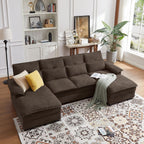 Comfy Cloud Couch Sectional Sofa with Lumbar Pillows, Modern U-Shaped Cloud Sofa with Double Chaise & Deep Seat 4 Seat Sectional Couch for Living Room, or Office, Easy Assembly, Dark Coffee