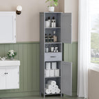 Homhedy 67" H Tall Bathroom Storage Cabinet with 2 Barn Doors and 1 Drawer, Narrow Storage Unit, Adjustable Shelves, Floor Cabinet for Bathroom, Living Room, Entryway, Kitchen, Gray, (15.7" W)