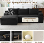 96" Modular Sectional Sofa Couches L-Shape Couch 3 Seat Modular Sofa Corduroy Memory Foam Sectional Boneless Couches for Living Room, Cloud Couch with Oversized Chaise(Black, Left Facing)