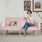 TYBOATLE 65" W Velvet Modern Convertible Folding Futon Couch Sofa Bed w/ 2 USB Charging Ports and arms, Loveseat for Compact Living Space, Dorm, Game Studio, Bonus Room, Apartment, Bedroom (Pink)