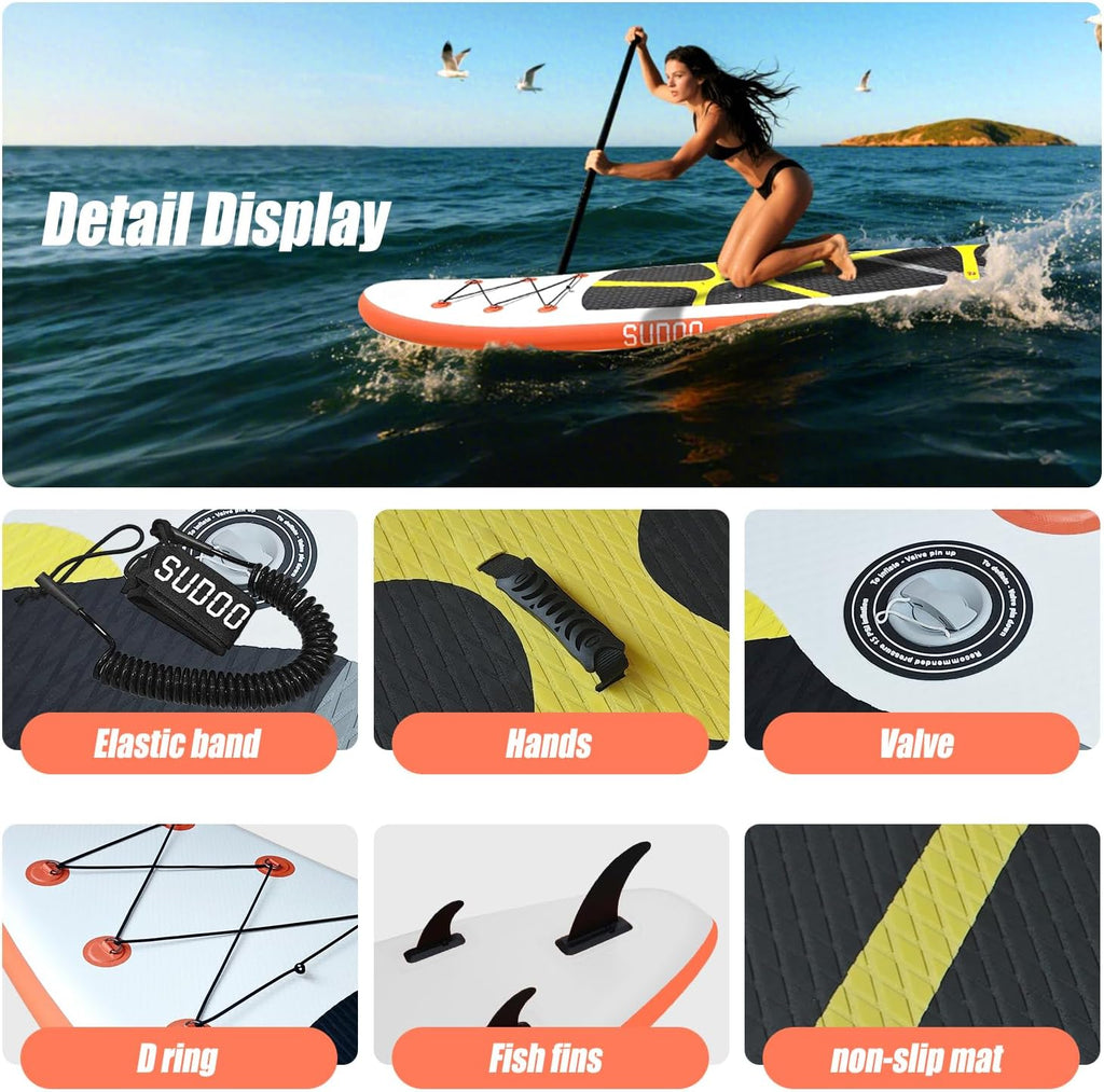 Inflatable Stand Up Paddle Board 10‘x30‘‘, Ultra-Light SUP Board with Backpack, Pump, Paddle, Coil Leash, 3 Fins, Repair Kit, Stable SUP with Non-Slip EVA Deck for Adults & Youth