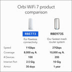 NETGEAR Orbi 770 Series Tri-Band WiFi 7 Mesh Network System (RBE773) - Router + 2 Satellite Extenders  Security Features  Up to 11Gbps  Covers up to 8 000 sq. ft.  100 Devices  2.5 Gig Internet Port
