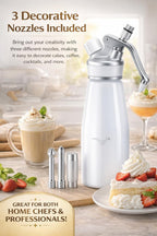 Whipped Cream Dispenser–Double Wall Insulated Aluminum Water Bottle with Stainless Steel 3 Nozzles, Extra-Large Capacity Whipping Cream Maker for Desserts, Coffee, Cocktails More-500Ml-Pink