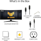 ASUS TUF Gaming 34” Ultra-Wide Curved Monitor (VG34VQ3B) – 21:9 QHD (3440x1440)  180Hz  1ms  Extreme Low Motion Blur Sync  FreeSync Premium  Speaker  90% DCI-P3  DisplayWidget Center  3 yr Warranty