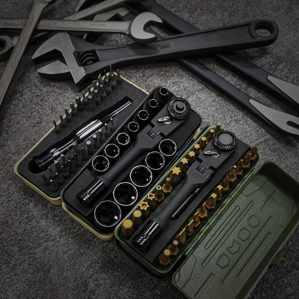 KESI Tool Torx Bit Set 77-Piece, Fully Armed Bits Ratchet Set with 13-Piece 1/4" Dr. Low Profile Sockets, 1/4" Dr 29-piece, and 35-piece Multi Function Bit Set