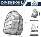 Nicesoul Hanging Egg Chair Outdoor Without Stand, Indoor Swing Egg Basket Ceiling Tree Chairs with Cushion, 350lbs Egg-Shaped Hammock Chair No Stand for Patio, Backyard, Balcony, Bedroom,Porch, Gray