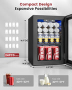 Feelfunn 24 Cans Beverage Refrigerator Cooler - Mini Fridge with Digital Temperature Control, Soda Wine Beer Drink Fridge - Small Refrigerator for Office Home Bedroom Dorm Bar, Black