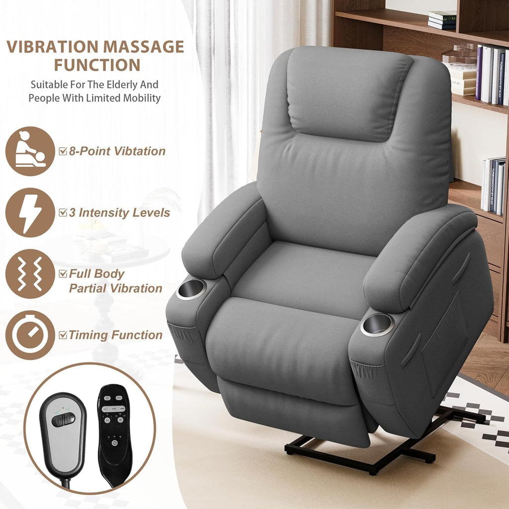 Flamaker Power Lift Chair Massage Recliner Chairs for Elderly - Ergonomic Design with Cup Holders & Side Pockets, Remote Control (Gray)