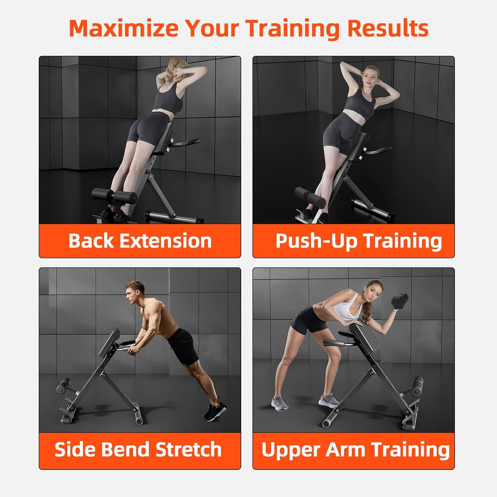 Roman Chair Hyperextension Bench – Adjustable Back Extension Machine for Glutes, Hamstrings & Lower Back – Foldable Multi-Purpose Workout Equipment for Home Gym