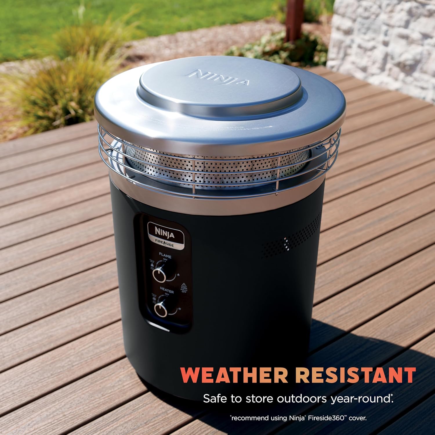 Ninja Fireside360™ Outdoor Heater & Fire Pit | 3 Modes: Flame  Heat  Flame & Heat | Portable for Patio  Deck  Camping  Beach | Easy Control Smokeless Flames | Push to Start Ignition | Black | OF101BK