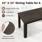COSTWAY 63' Rectangular Dining Table for 4-6 People, Modern Farmhouse Dinette Table with Large Computer Workstation, Grey