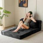 MAXYOYO Convertible Sofa Bed, Fold Out Loveseat Sleeper Sofa with Pillow, 4 in 1 Tufted Folding Couch Bed Foam Floor Couch, Lazy Chair for Living Room Bedroom Guest Room, Black