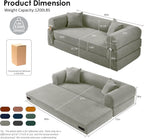 80" Convertible Sofa Bed, Corduroy Deep Seat Folding Pull Out Couch with Pillows, No Assembly Modern Boneless Couch Compression Sofa in Box, Floor Sofa with Storage Pocket for Living Room,Light grey