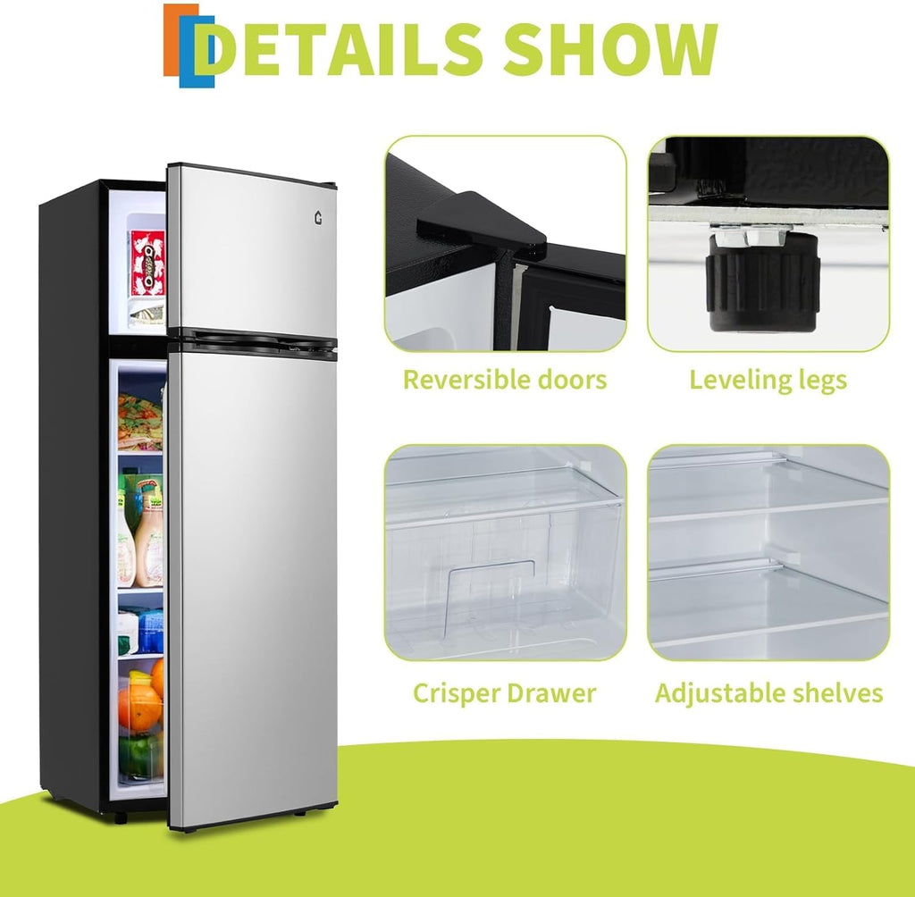 7.5 Cu.Ft Refrigerator with Freezer, 2 Door Fridge, 7 Settings Temperature Adjustable, Large Capacity, Food Storage or Cooling drinks,for Dorm, Office, Bedroom, Kitchen, Bar Use