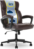 Serta® Hannah Executive Home Office Desk Chair, Ergonomic Mid-Back with Lumbar Support, Firm Seat Cushion, Layered Body Pillows, Padded Armrests, Swivel Base, Easy Assembly, Bonded Leather, Brown