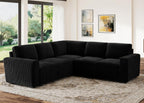 HONBAY Modular Sectional Sleeper Sofa with Pull Out Bed,Corduroy L Shaped Couch with Storage, Sectional Couches for Living Room,Black