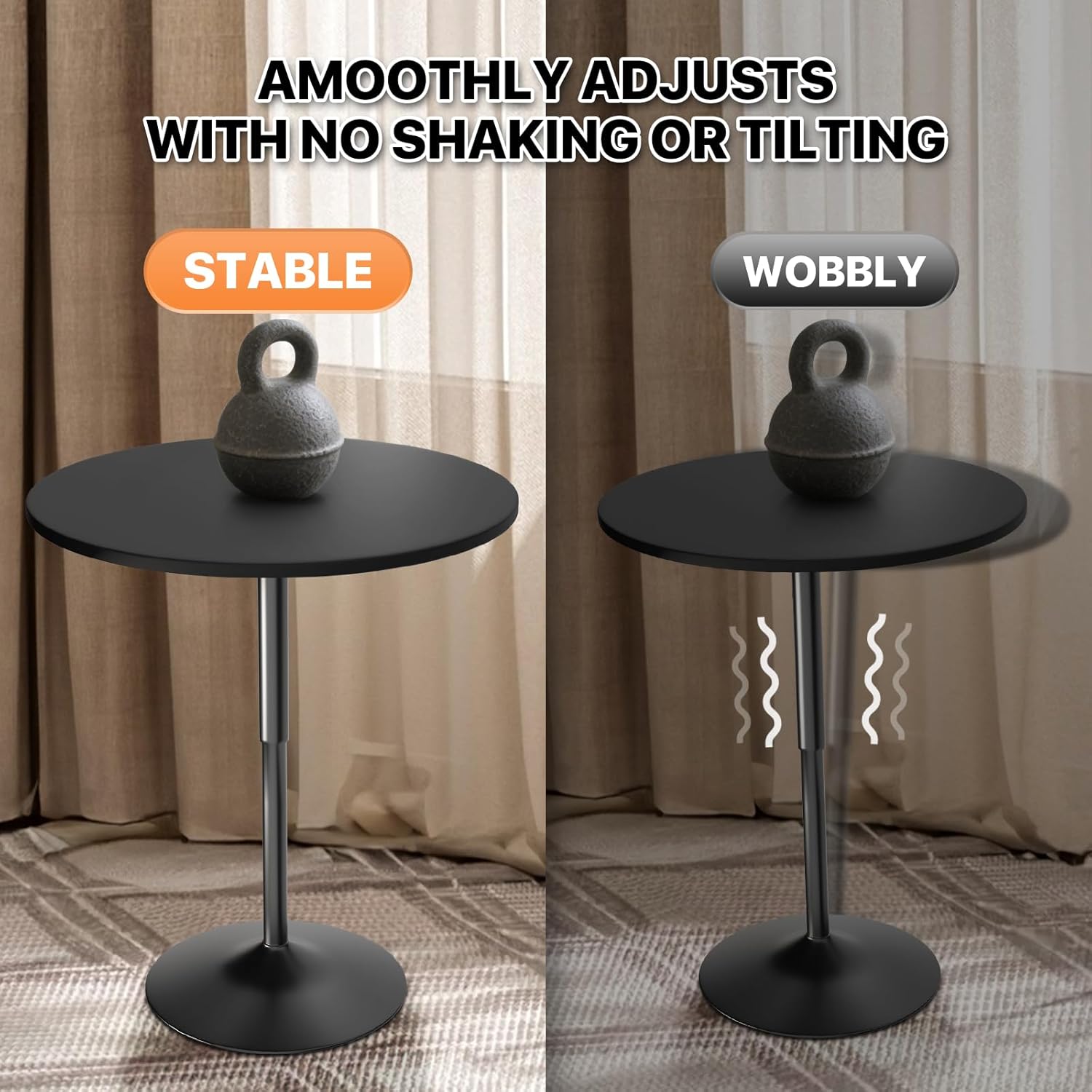 Magshion 31" Round Bar Table Height Adjustable 26"-35" Pub Table with Enlarged Base for Living Room Patio Bistro Café, Black