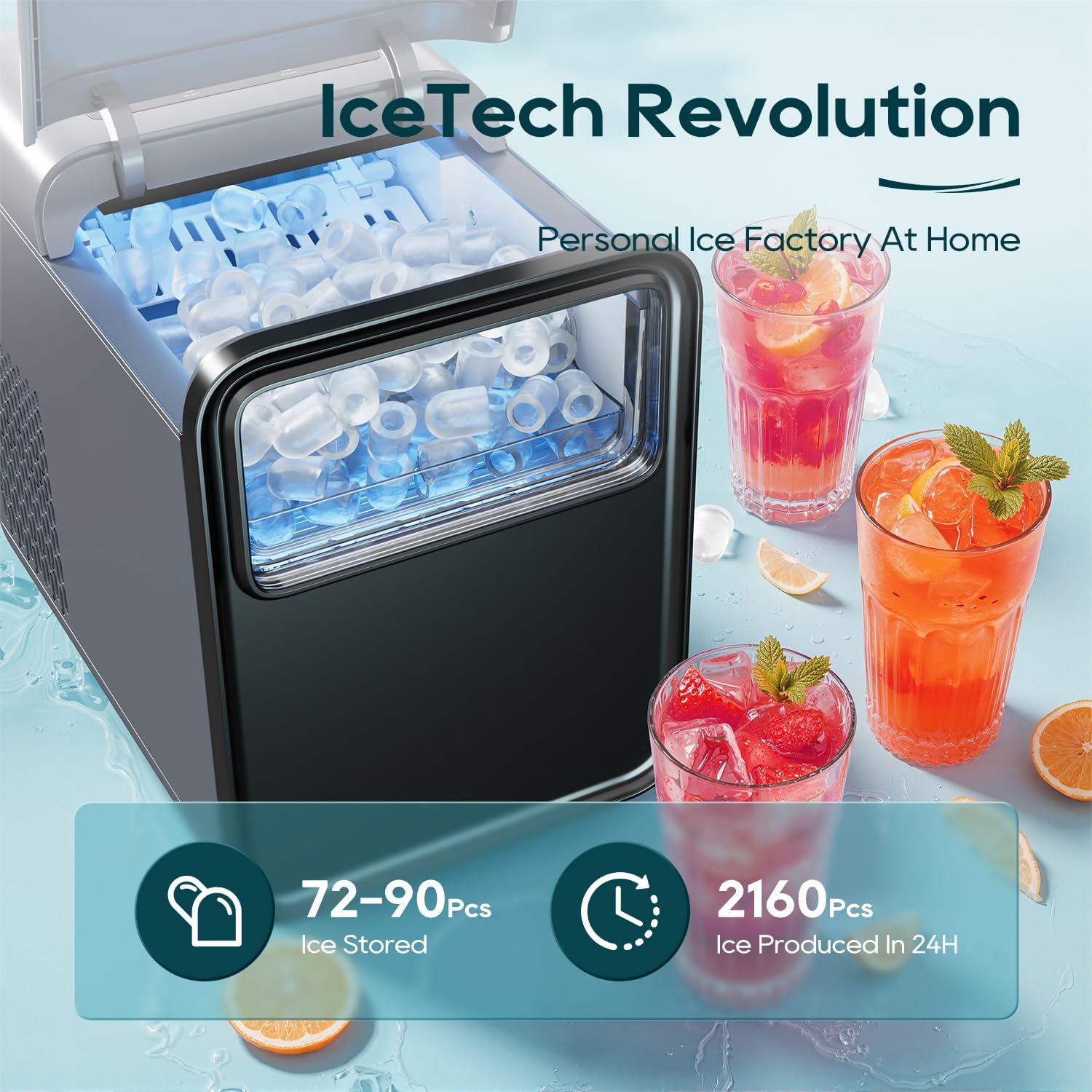 BREEZOME Ice Maker Countertop, 9 Ice Cubes in 6 mins, Self-Cleaning Portable Ice Machine with Basket and Scoop, 2 Sizes of Bullet Ice for Home Kitchen Party Camping RV